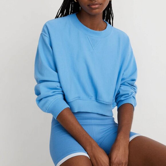 Madewell Terry Sweatshirt Cropped Oversized Blue - Picture 14 of 14